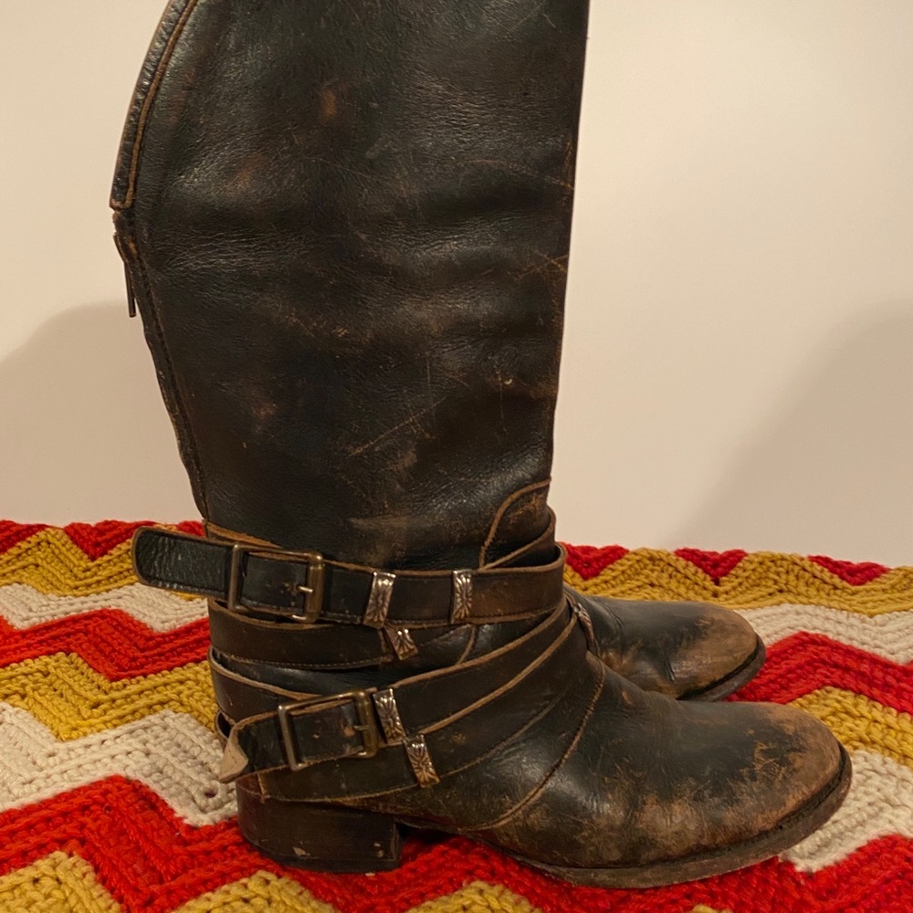 FREEBIRD Drove Black Leather Belted  Biker Boot